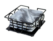 KLEO Stone Coasters Coaster Set Coasters with Wrought Iron Holder (Square) (Grey Colour)