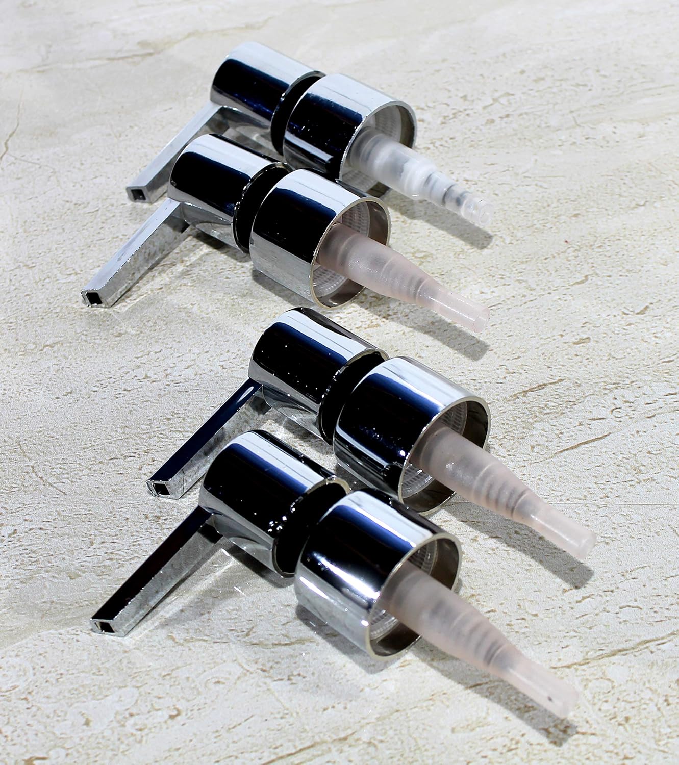 KLEO Chrome Finish Plastic Liquid Soap Dispenser Replacement Pump | Soap Pump | Lotion Pump - Pack of 4 (4 Piece Set)