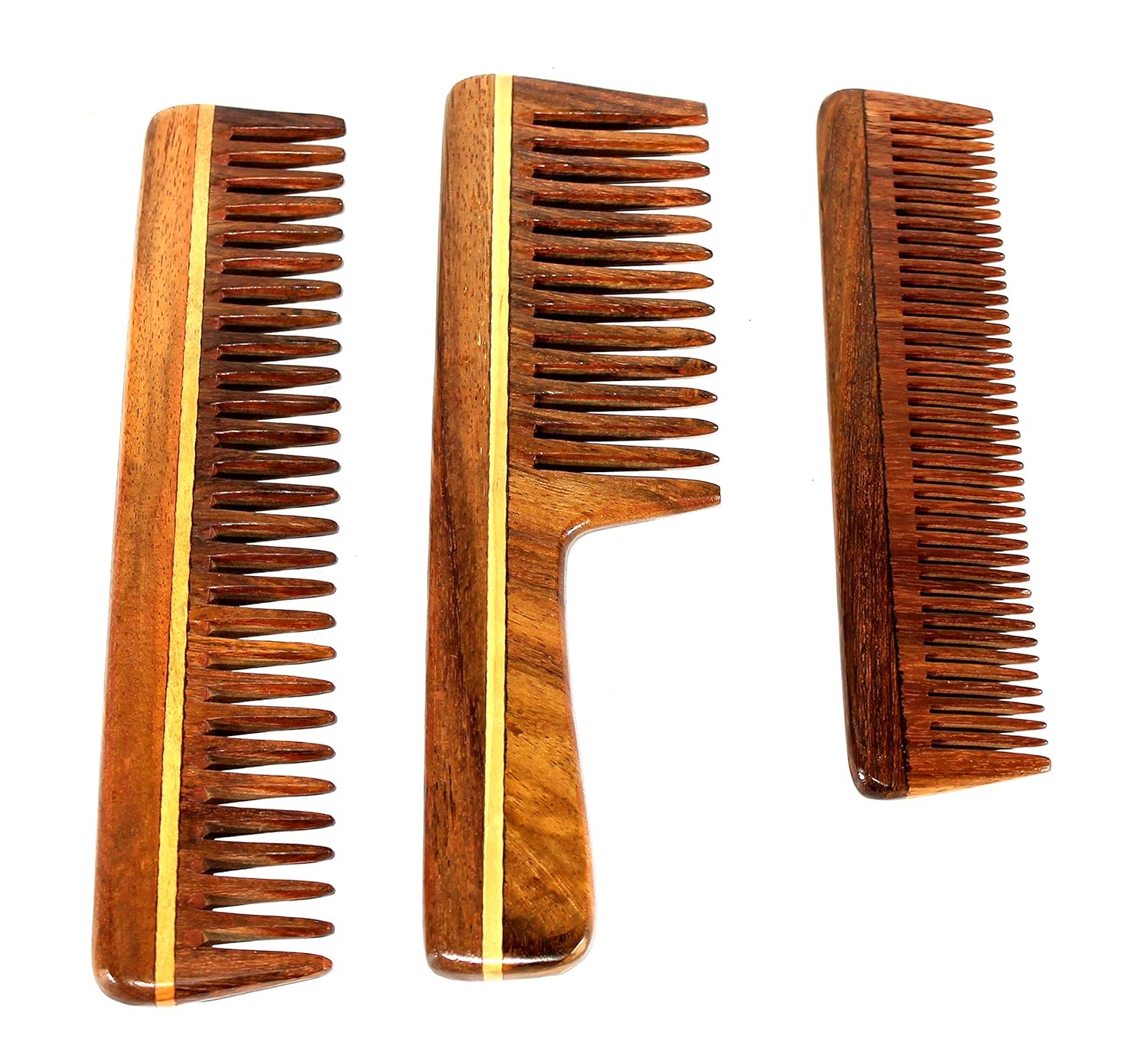 eSplanade Sheesham Rosewood Comb for Anti-Static Hair Beard Moustache (Set of 3) - Beauty Care Items For Men & Women - Brown (81A+76A+42)