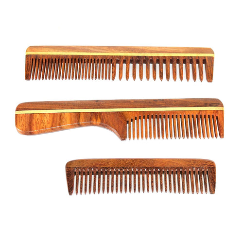 eSplanade Wooden Comb for Men & Women - Set of 3 - Sheesham Wood Handmade Anti-Static Combs for Hair, Beard, Mustache