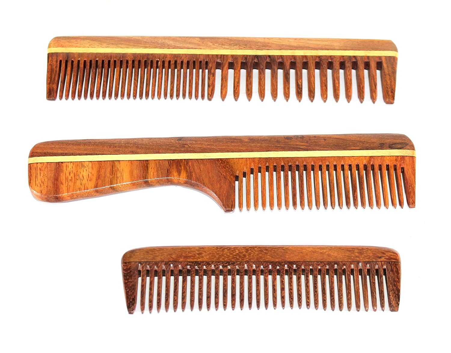eSplanade Wooden Comb for Men & Women - Set of 3 - Sheesham Wood Handmade Anti-Static Combs for Hair, Beard, Mustache