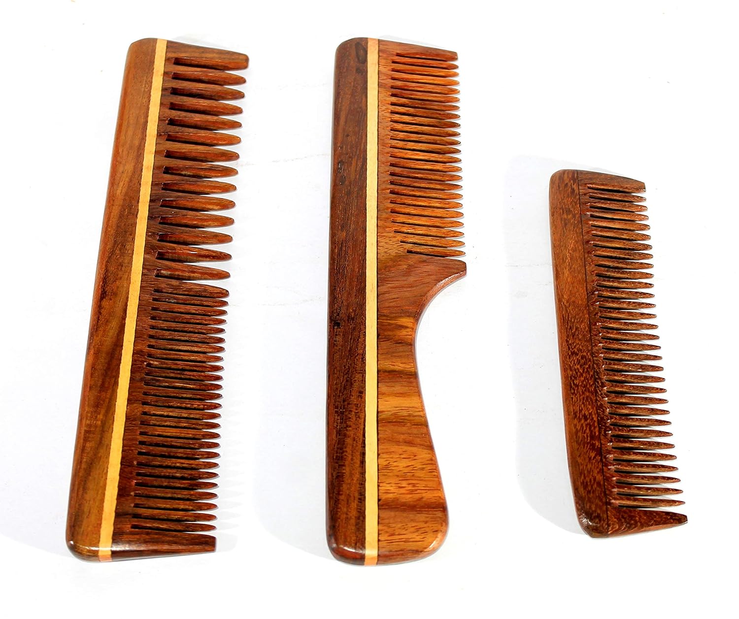 eSplanade Wooden Comb for Men & Women - Set of 3 - Sheesham Wood Handmade Anti-Static Combs for Hair, Beard, Mustache