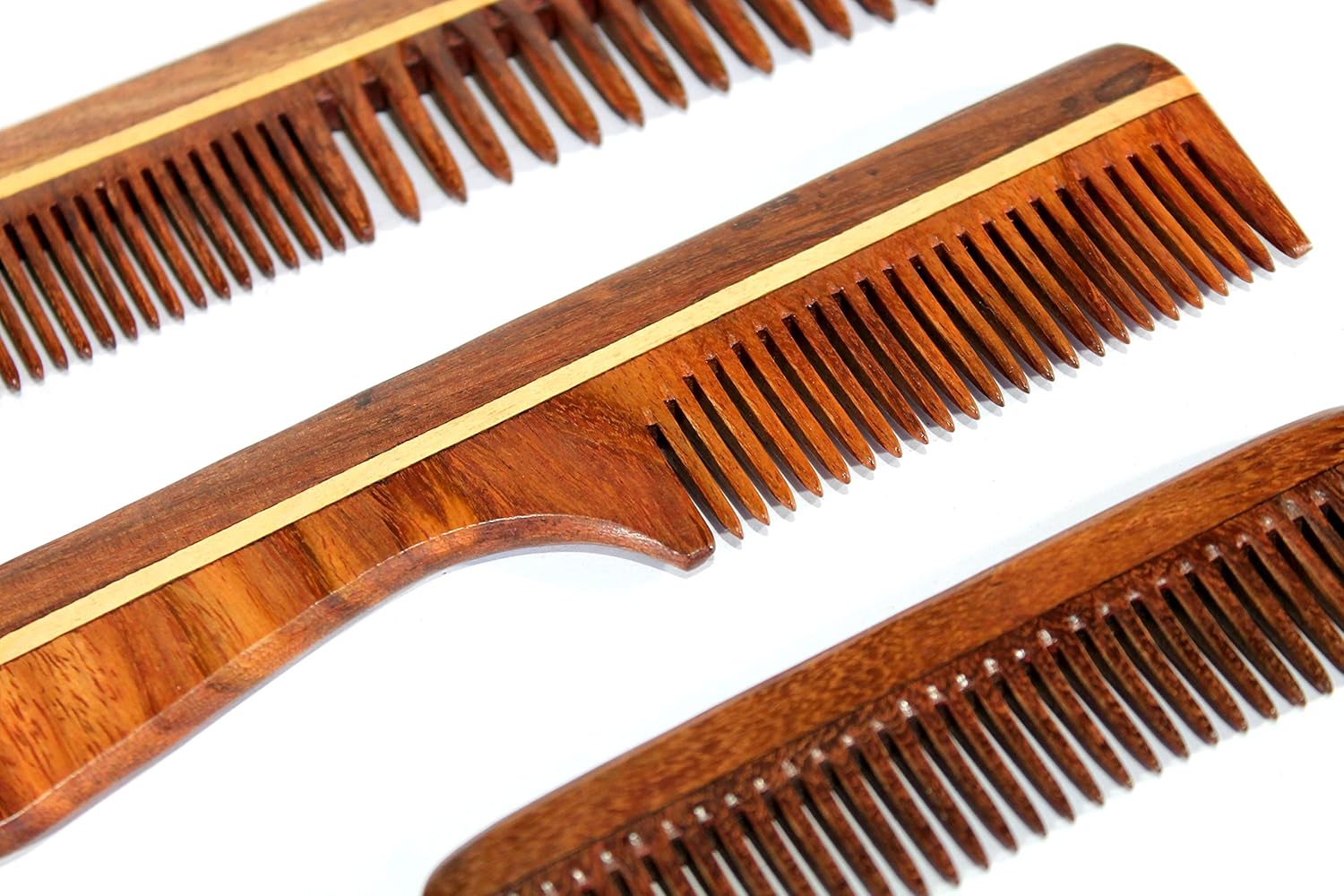 eSplanade Wooden Comb for Men & Women - Set of 3 - Sheesham Wood Handmade Anti-Static Combs for Hair, Beard, Mustache