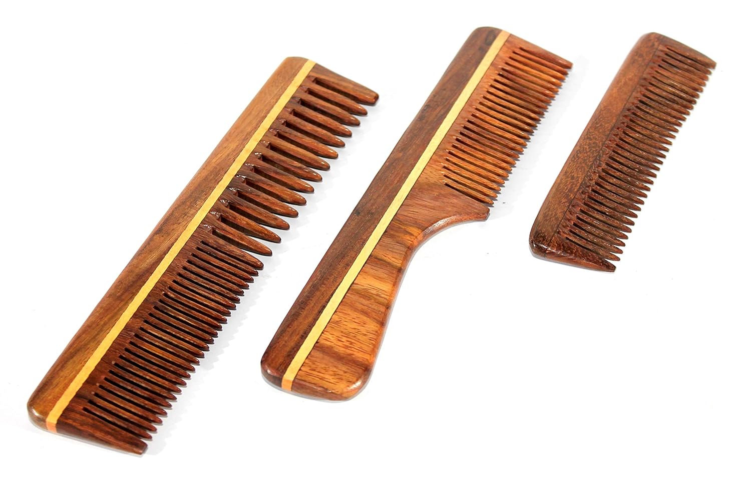 eSplanade Wooden Comb for Men & Women - Set of 3 - Sheesham Wood Handmade Anti-Static Combs for Hair, Beard, Mustache