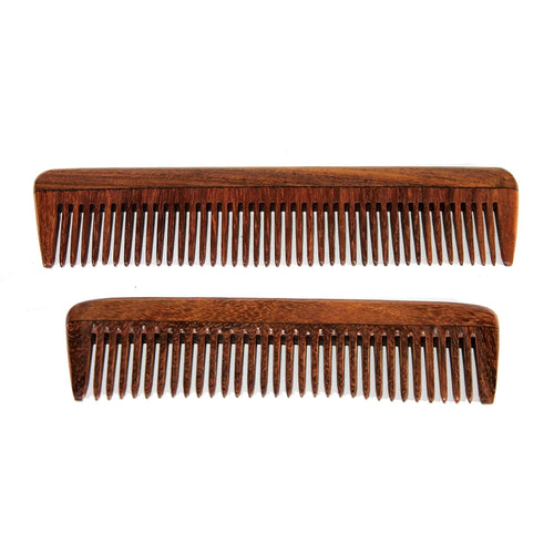 eSplanade Wooden Comb for Men & Women - Set of 2 - Sheesham Wood Handmade Anti-Static Hair Beard Moustache Combs - Brown