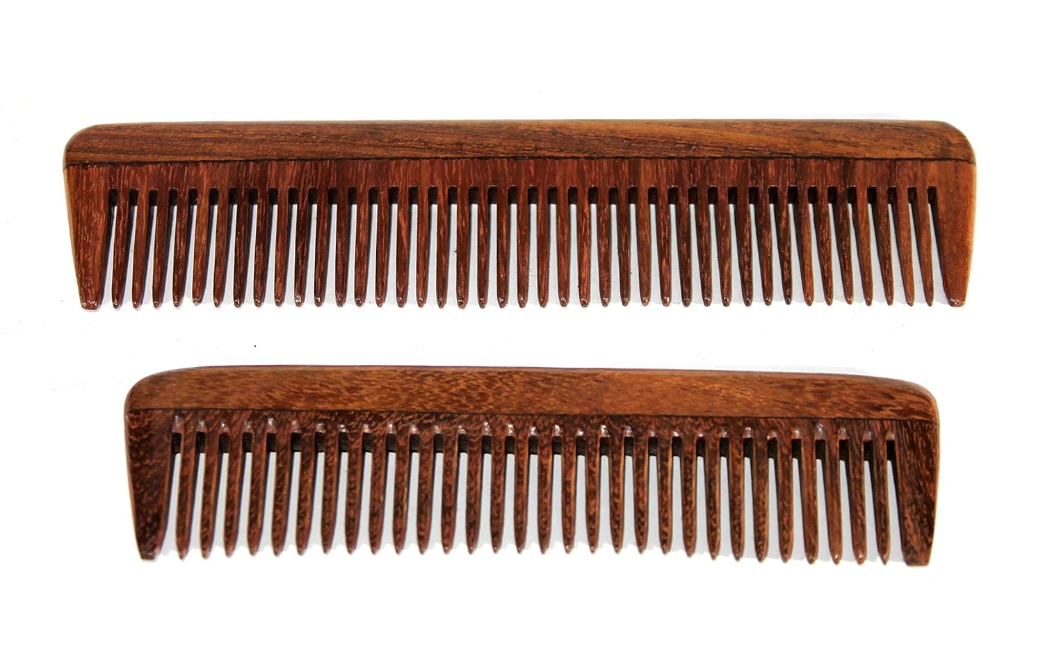 eSplanade Wooden Comb for Men & Women - Set of 2 - Sheesham Wood Handmade Anti-Static Hair Beard Moustache Combs - Brown