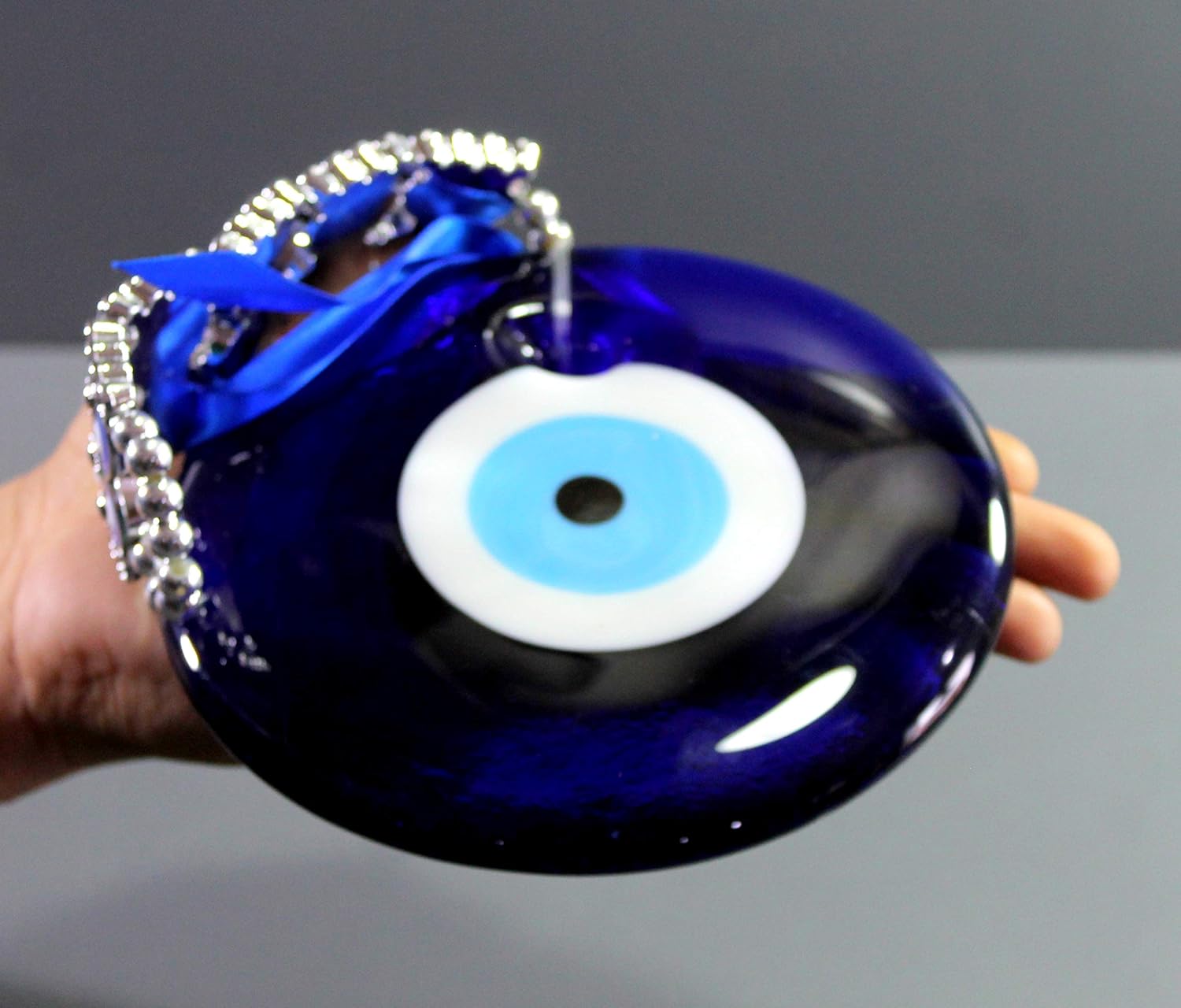 ESPLANADE Glass Evil Eye Car Door Hanging for Good Luck and Prosperity (Blue, Big)
