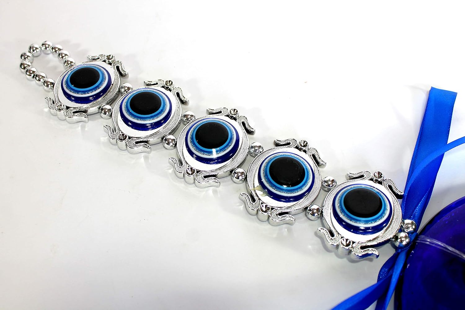 ESPLANADE Glass Evil Eye Car Door Hanging for Good Luck and Prosperity (Blue, Big)