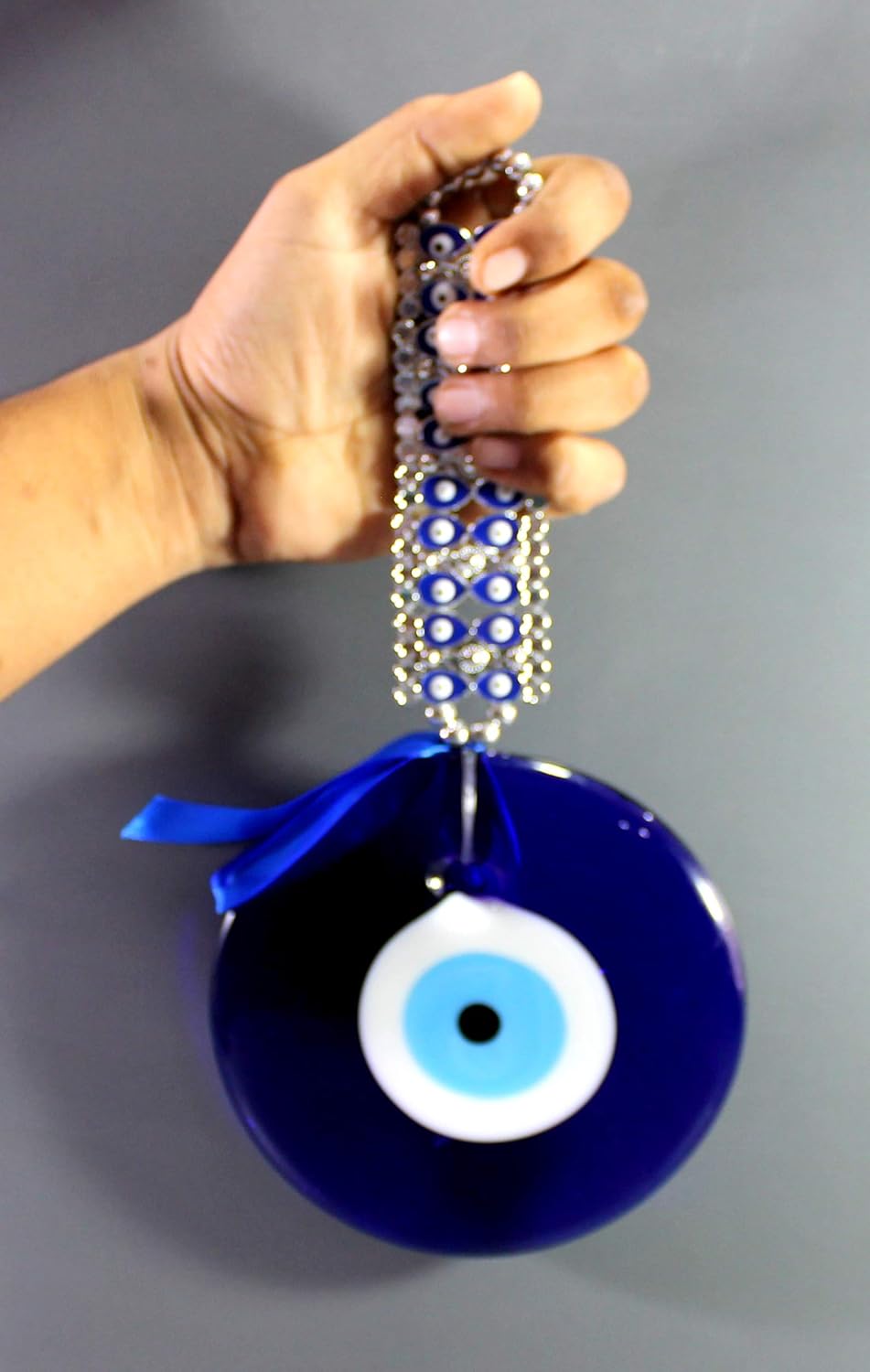ESPLANADE Glass Evil Eye Car Door Hanging for Good Luck and Prosperity (Blue, Big)