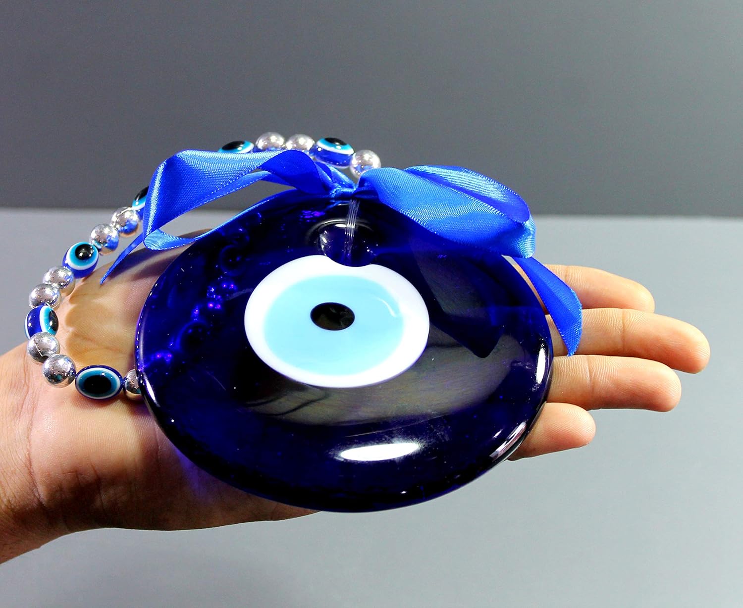 ESPLANADE Glass Evil Eye Car Door Hanging for Good Luck and Prosperity (Blue, Medium)