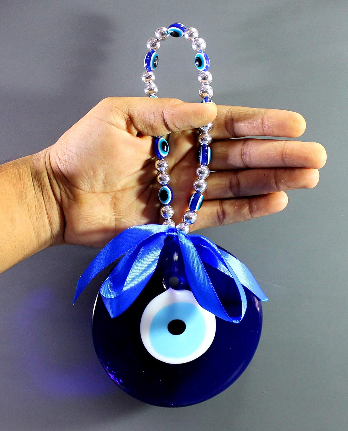 ESPLANADE Glass Evil Eye Car Door Hanging for Good Luck and Prosperity (Blue, Medium)