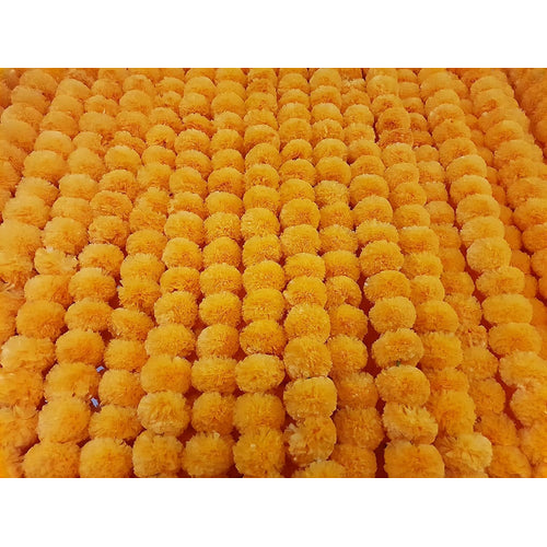 Decoration Craft Artificial Marigold Flower Garlands (Orange, Pack Of 5), 150 Centimeters