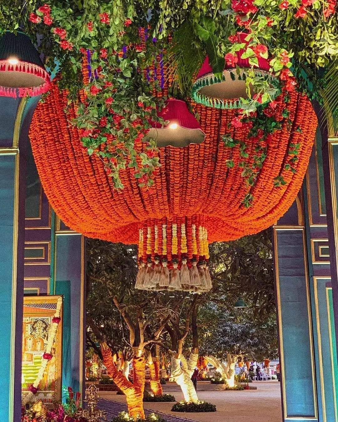 Decoration Craft Artificial Marigold Flower Garlands (Orange, Pack Of 5), 150 Centimeters