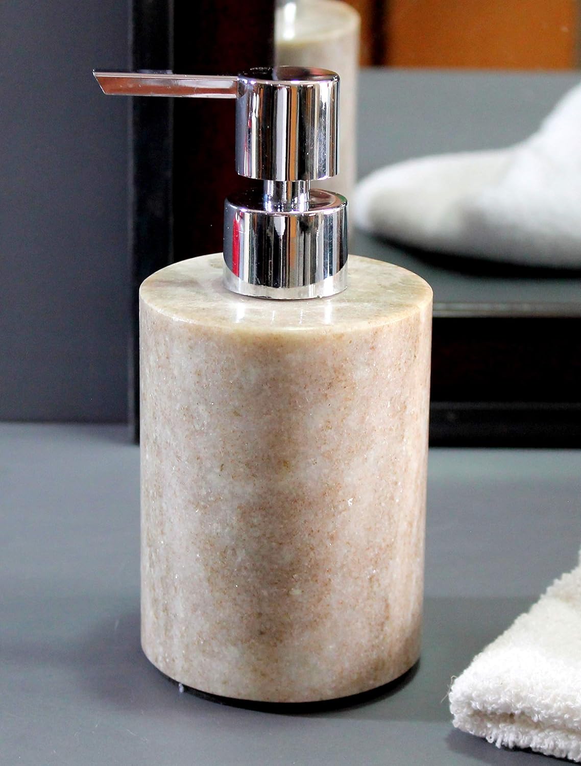 KLEO Soap Dispenser Lotion Dispenser - Made of Natural Stone - Luxury Bathroom Accessories Bath Set (Brownish)
