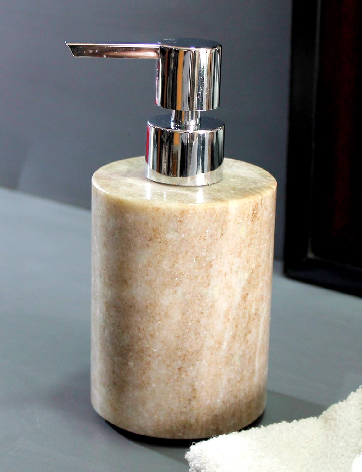 KLEO Soap Dispenser Lotion Dispenser - Made of Natural Stone - Luxury Bathroom Accessories Bath Set (Brownish)