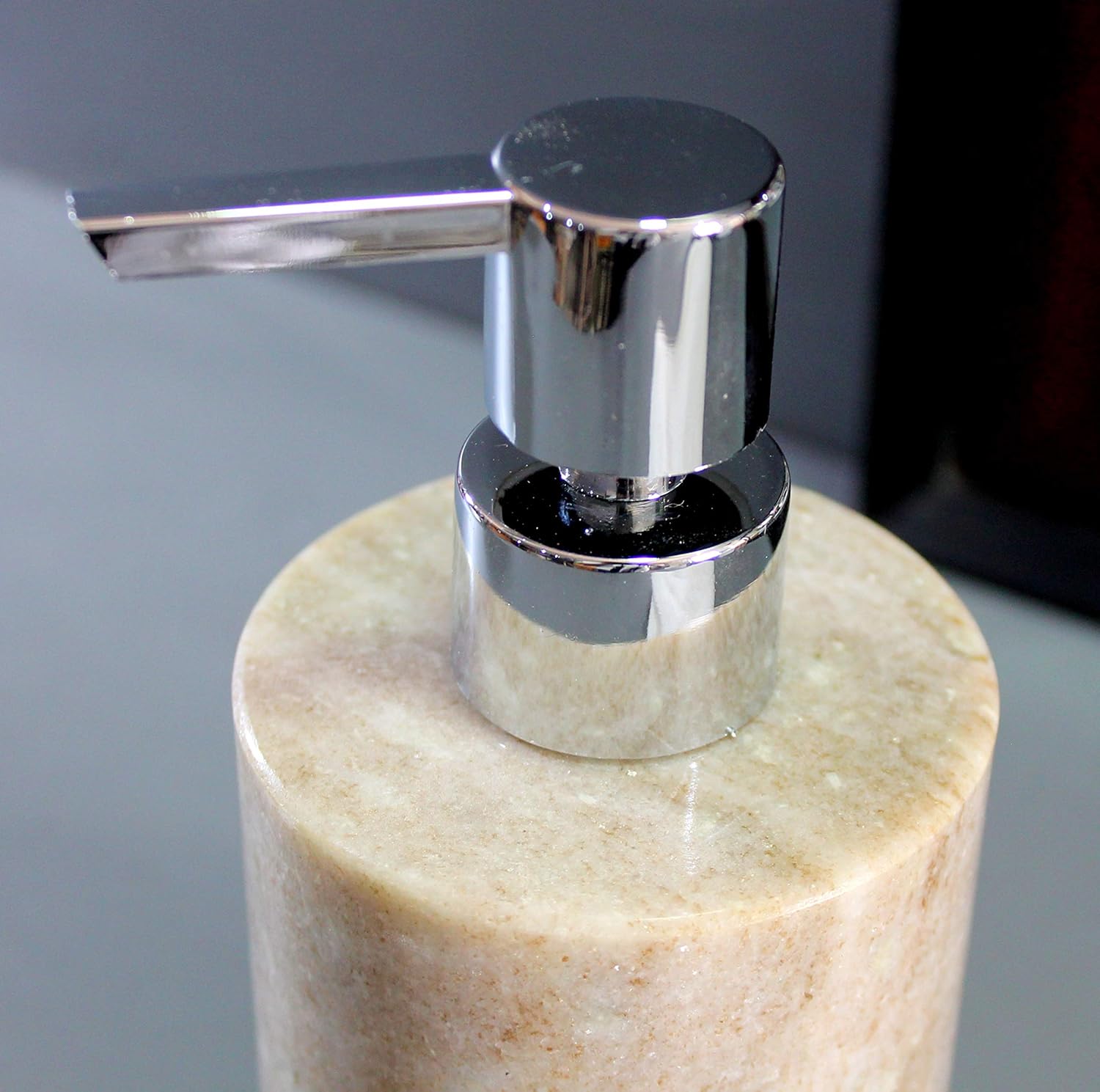 KLEO Soap Dispenser Lotion Dispenser - Made of Natural Stone - Luxury Bathroom Accessories Bath Set (Brownish)