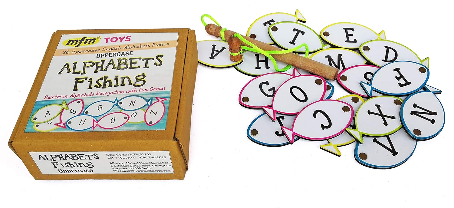 MFM TOYS Fishing Game ~ Magnetic Catching Alphabets & Sightwords Fishing Recognition Reinforcement Game (Alphabets Uppercase)
