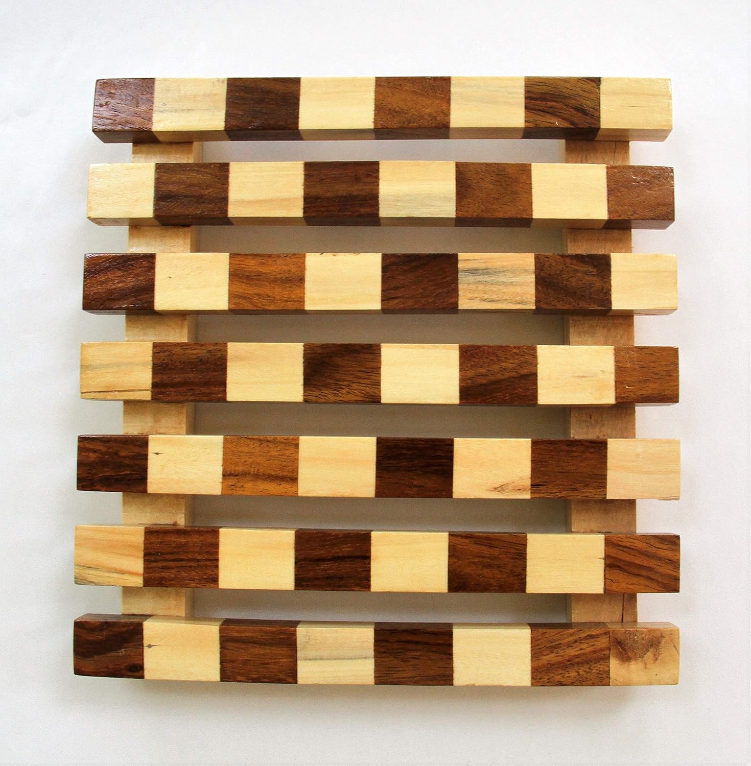 IVEI Wooden Trivet for Dining Table - Combination Wood Serving Platters - Heat Resistant Trivet - Dining Table Hot Pot Mat - Reversible Coaster - Trivet for Hot Vessels - Countertop Protector (Square)