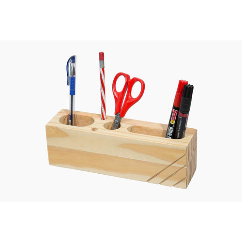 IVEI Sleek Pine Wood Rectangular Pen Stand � Pen/Pencil Holder - Minimalistic Office Desk Organizer - Wooden Stationery Holder for Office and Study Table - Smart and Unique Budget Gifts