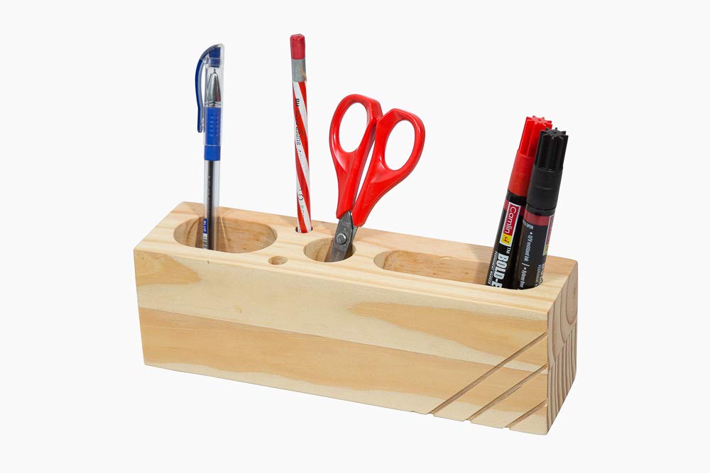 IVEI Sleek Pine Wood Rectangular Pen Stand | Pen/Pencil Holder - Minimalistic Office Desk Organizer - Wooden Stationery Holder for Office and Study Table - Smart and Unique Budget Gifts