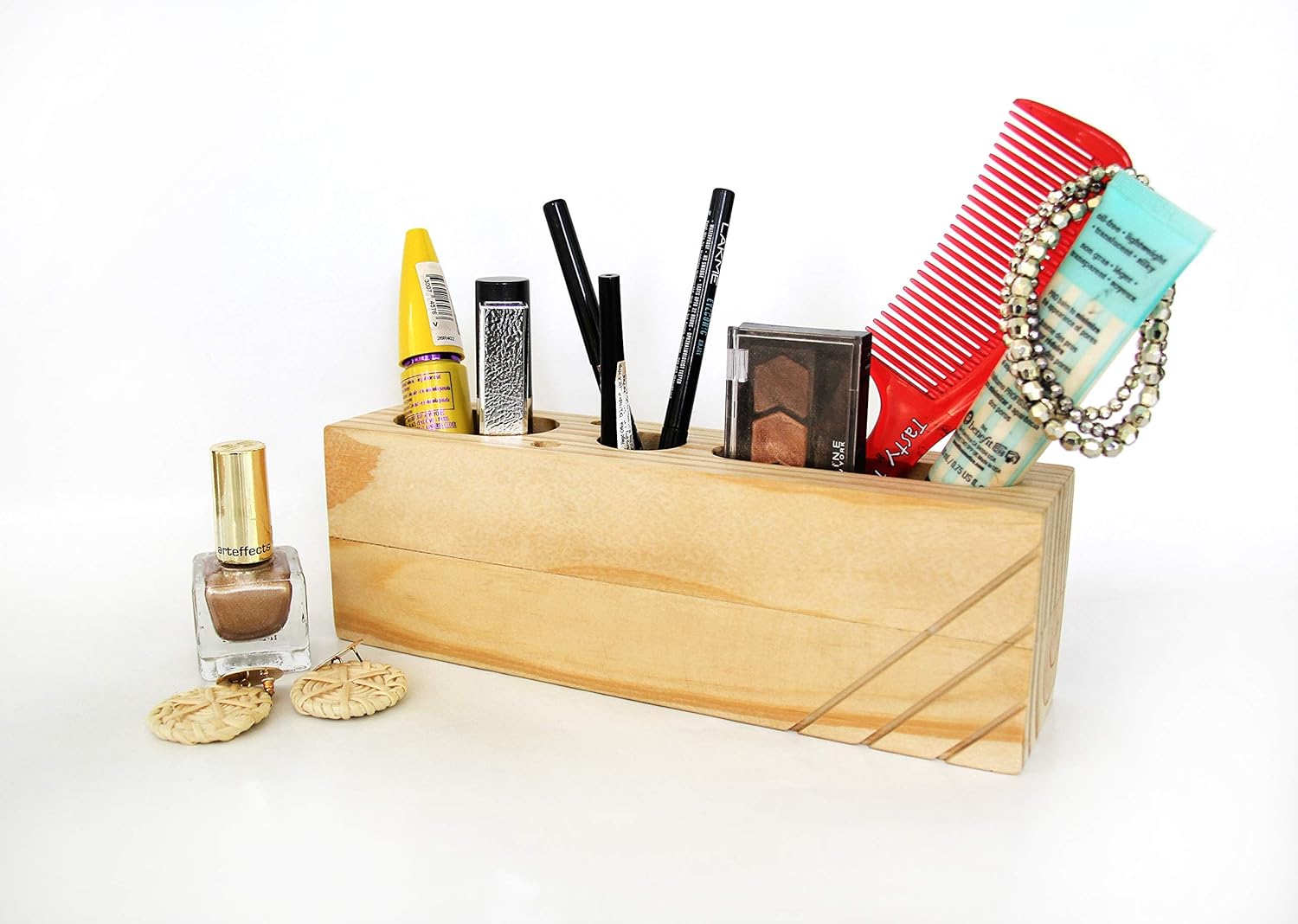 IVEI Sleek Pine Wood Rectangular Pen Stand | Pen/Pencil Holder - Minimalistic Office Desk Organizer - Wooden Stationery Holder for Office and Study Table - Smart and Unique Budget Gifts