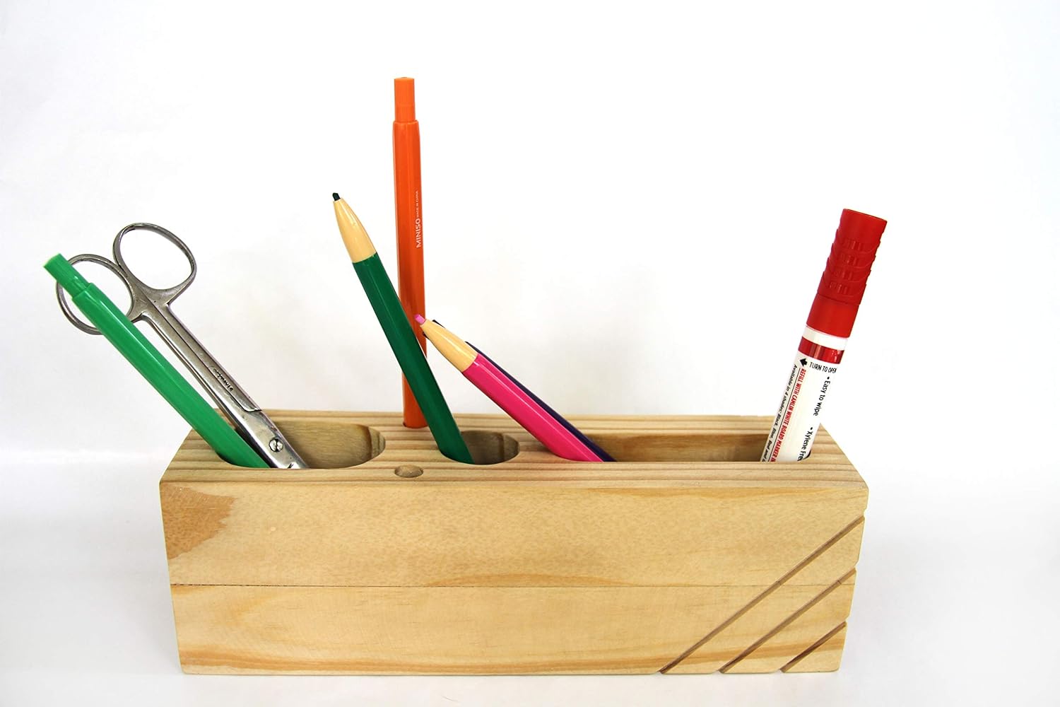 IVEI Sleek Pine Wood Rectangular Pen Stand | Pen/Pencil Holder - Minimalistic Office Desk Organizer - Wooden Stationery Holder for Office and Study Table - Smart and Unique Budget Gifts