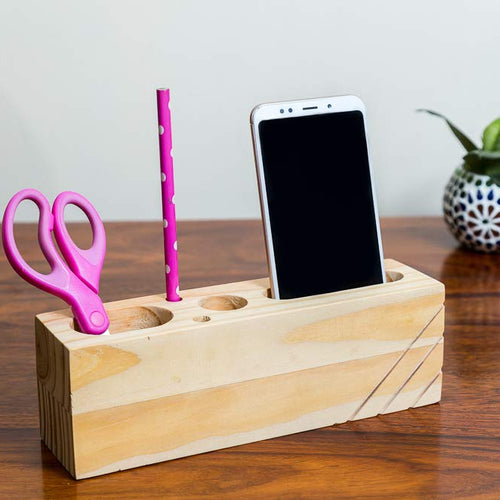 IVEI Sleek Pine Wood Rectangular Pen Stand � Pen/Pencil Holder - Minimalistic Office Desk Organizer - Wooden Stationery Holder for Office and Study Table - Smart and Unique Budget Gifts