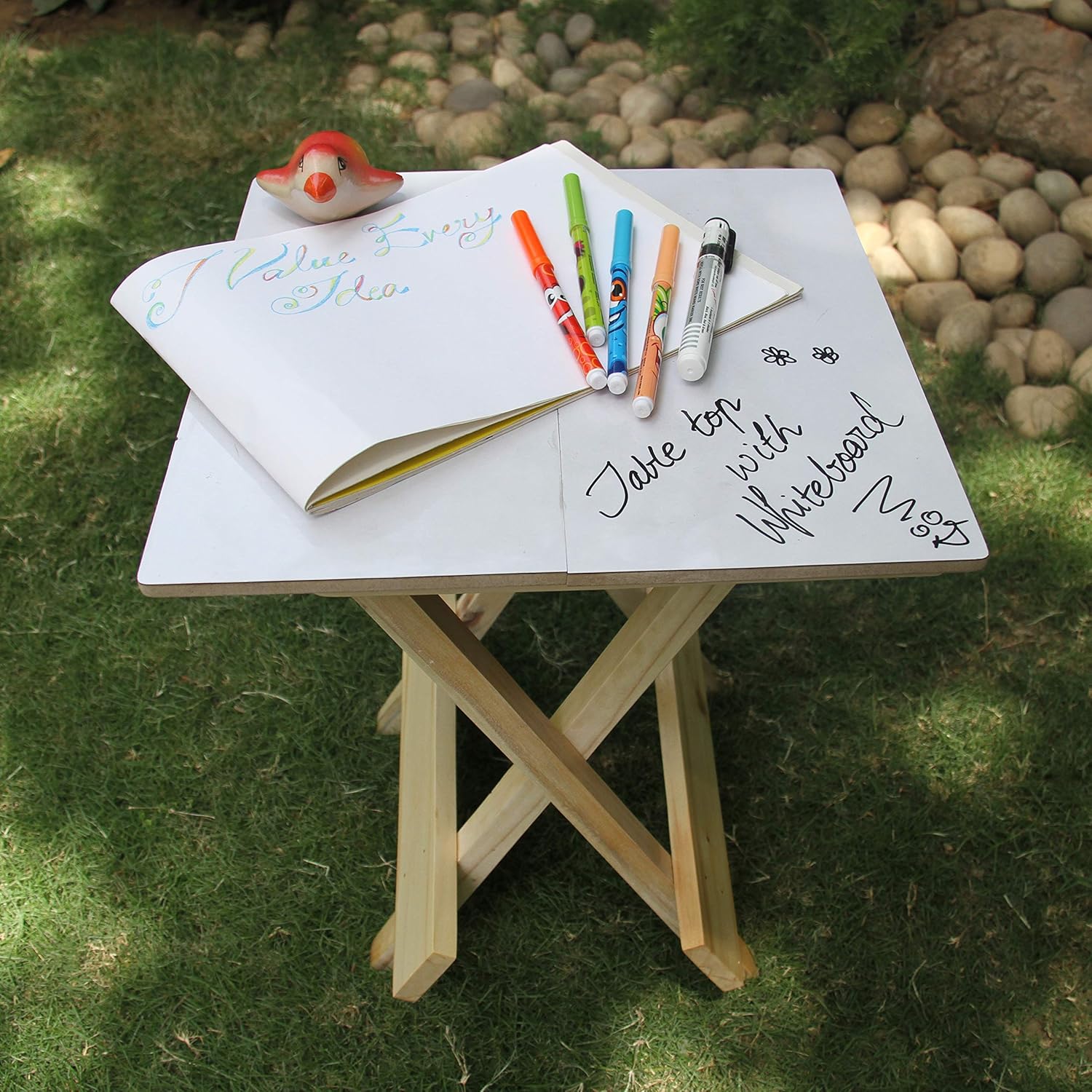 IVEI Wooden White Board Folding Table - Multi-Purpose Table – Activity Stool for Kids and Toddlers – Easy to Wipe White Board Table - Kids Play Table - Handmade Table - Attractive Gift for Kids.