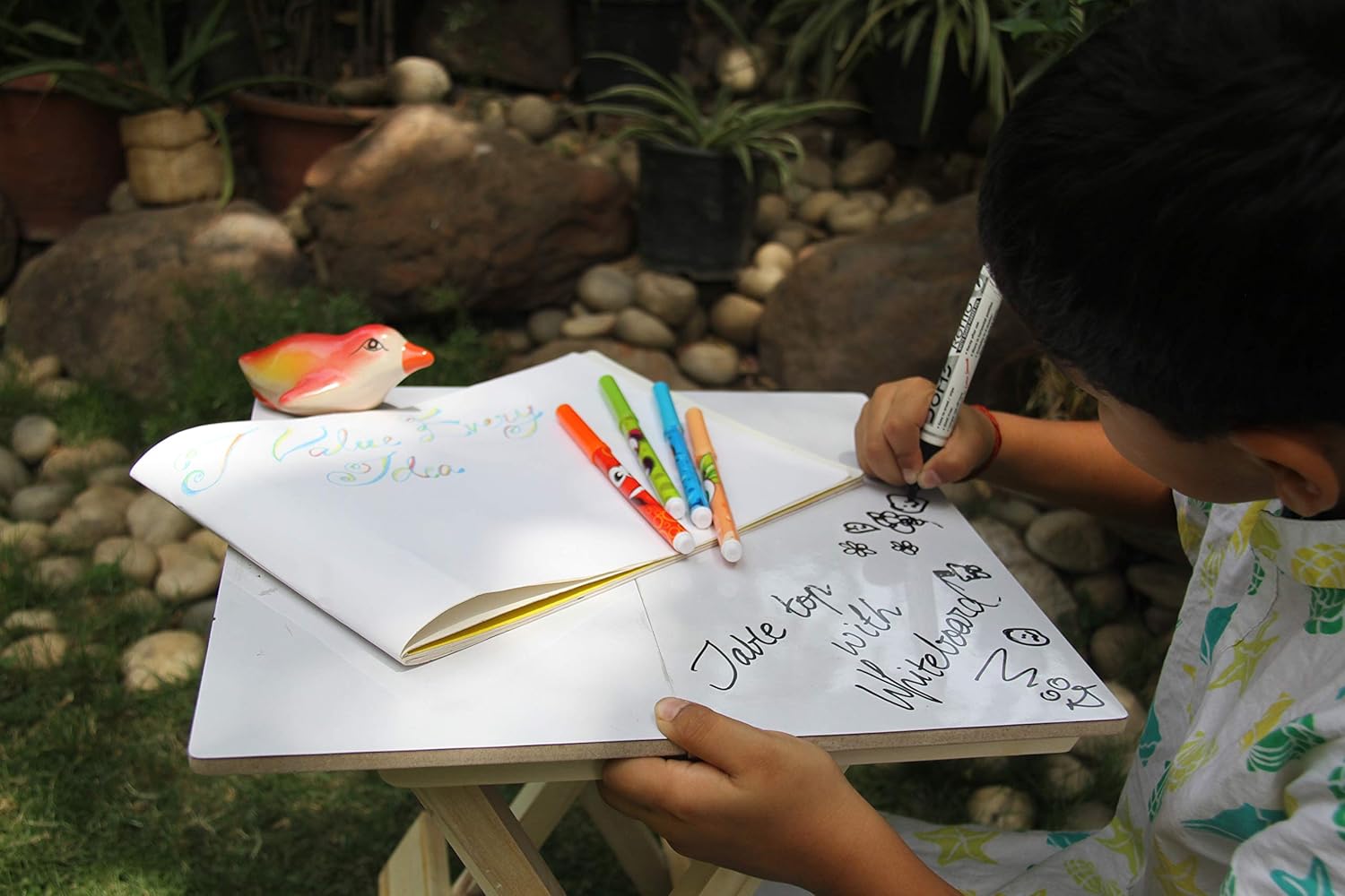 IVEI Wooden White Board Folding Table - Multi-Purpose Table – Activity Stool for Kids and Toddlers – Easy to Wipe White Board Table - Kids Play Table - Handmade Table - Attractive Gift for Kids.