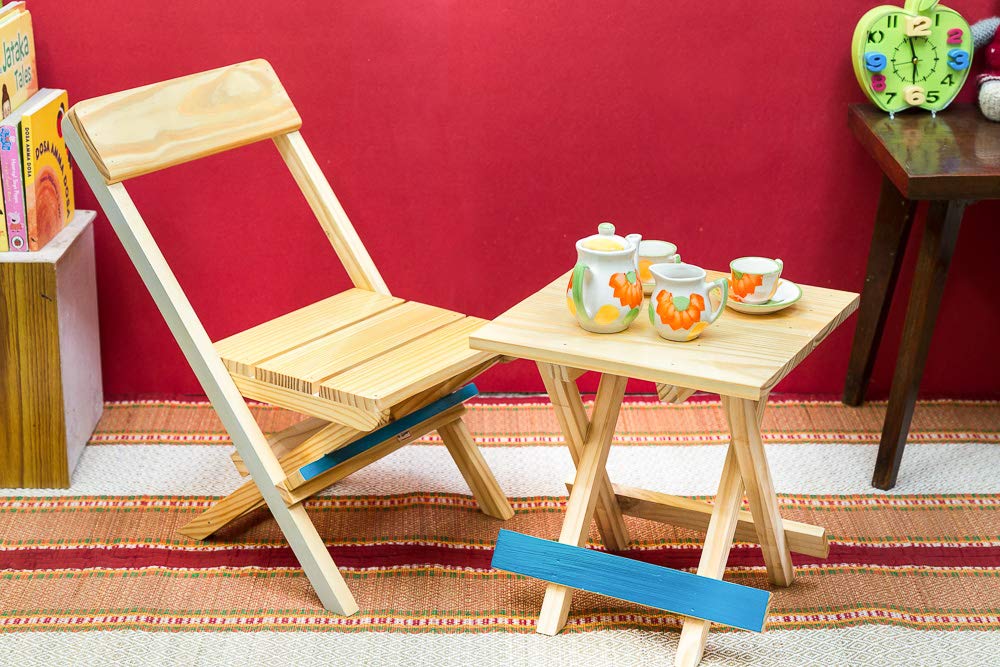 IVEI Smart Pine Wood Folding Multi-Purpose Table and Chair Set - Folding Table and Chair for Kids and Toddlers - Mini Table & Chair Set - Kids Play Table - Handmade Table Set - Unique Gifts for Homes