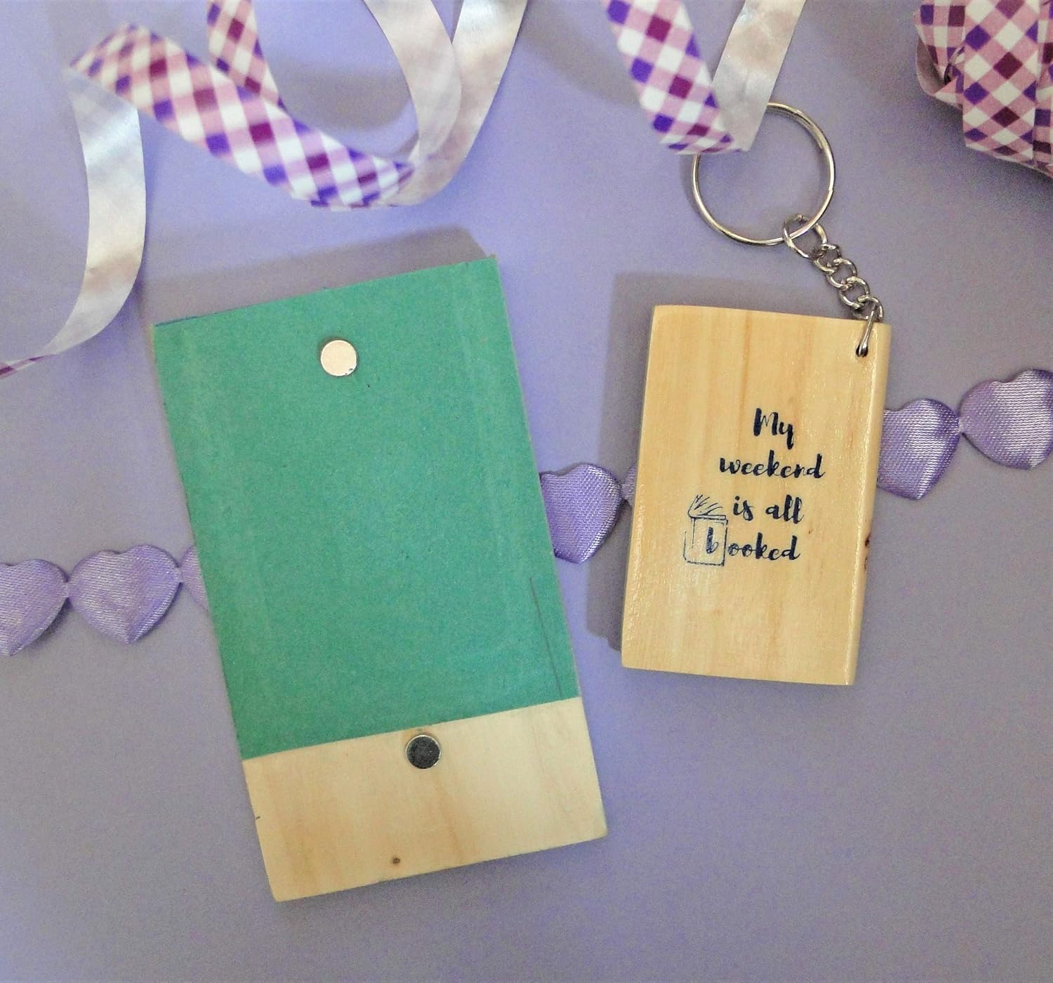 IVEI Wooden Magnet with Diary Key Ring - Set of Photo Magnet � Photo Magnet for The Fridge and Home D�cor - Book Pendant � Bag Key Chain � Souvenir Gifts - Mini Gift Hamper for Students