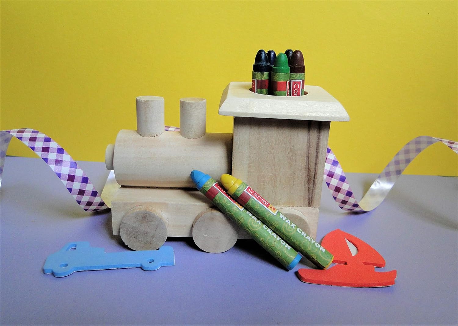 IVEI Wooden Crayon Holder Cum Activity Toy - Show Piece - Stationery Holder - Train Toy - Crayon Holder - Educational - Utility Toy – Smart and Attractive Return Gifts for Kids