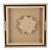 IVEI DIY 2 MDF Trays and 6 MDF Coasters Set -MDF Plain Wooden Coasters Square Shaped Blank Cutouts & Trays for Painting Wood Sheet Craft, Decoupage, Resin Art Work & Decoration