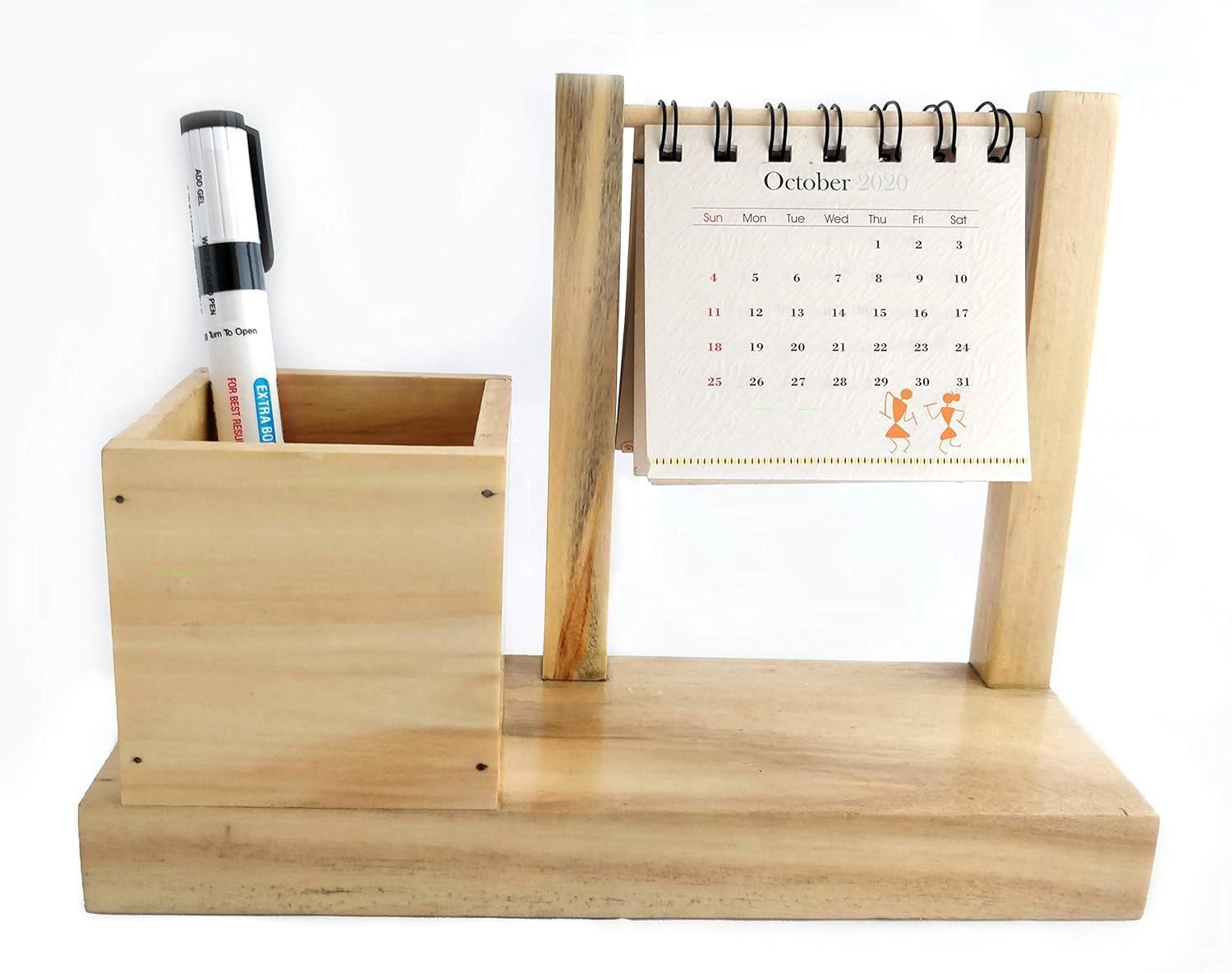 IVEI Warli Utility Hanging Calendar with Pen Holder - Mini Utility Desktop Calendar - Desk Organizer Table Top Calendar Set - Desk Calendar with Pen Stand for Home, Office Desk Decor, Study Room