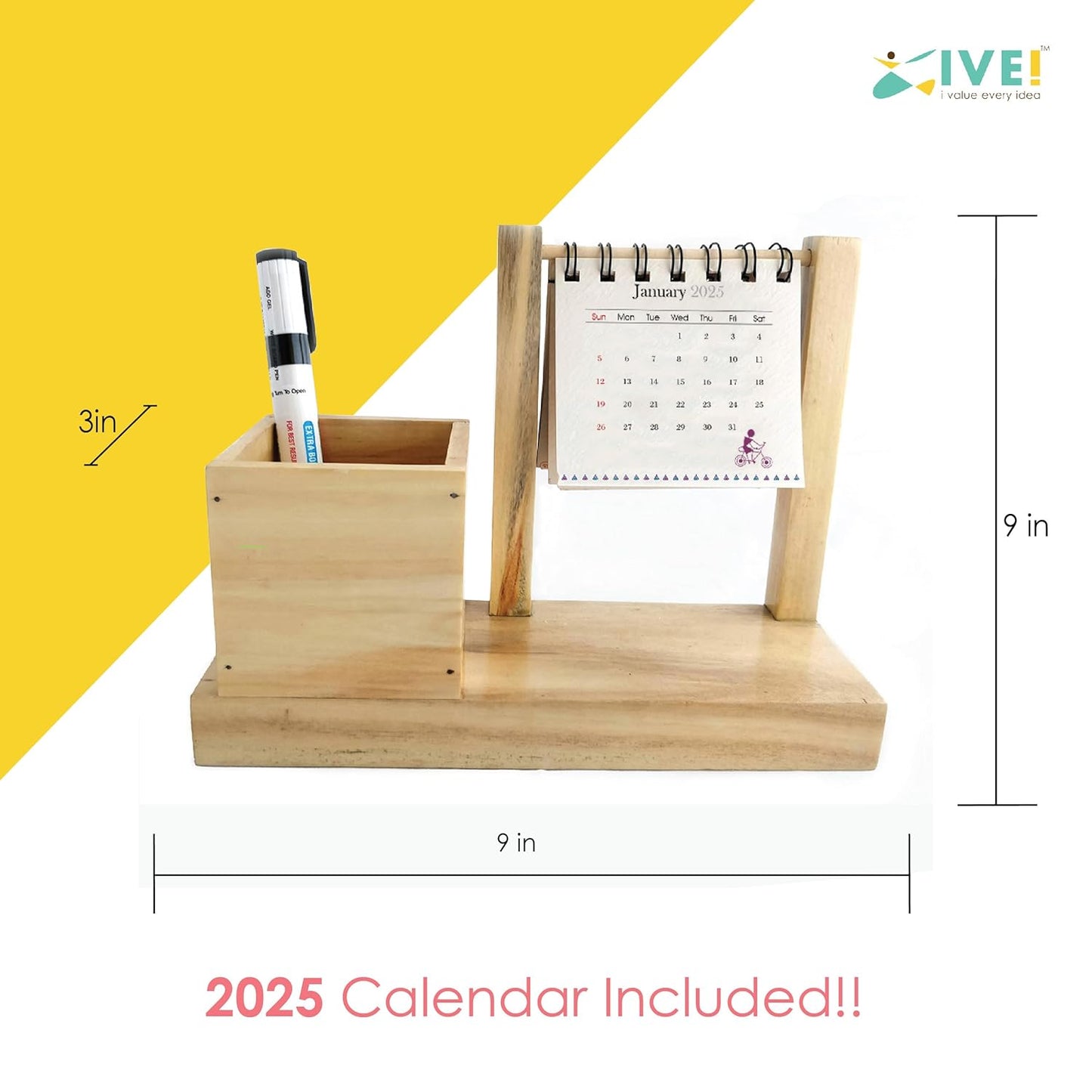 IVEI Warli Utility Hanging Calendar with Pen Holder - Mini Utility Desktop Calendar - Desk Organizer Table Top Calendar Set - Desk Calendar with Pen Stand for Home, Office Desk Decor, Study Room
