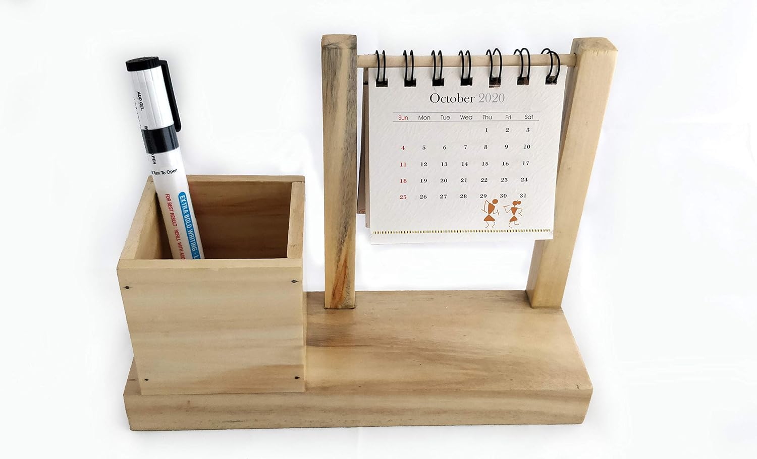 IVEI Warli Utility Hanging Calendar with Pen Holder - Mini Utility Desktop Calendar - Desk Organizer Table Top Calendar Set - Desk Calendar with Pen Stand for Home, Office Desk Decor, Study Room