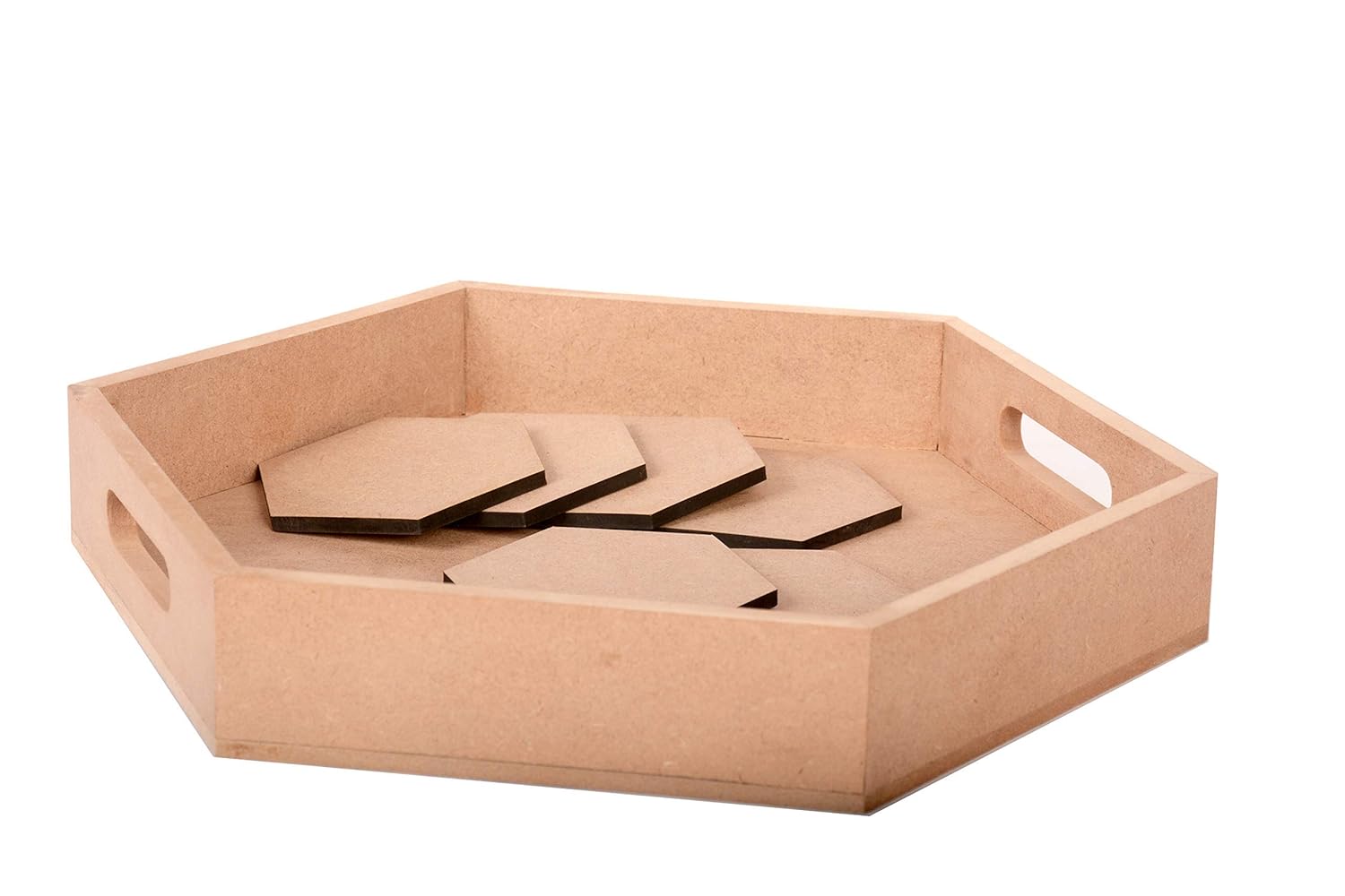 IVEI DIY MDF Coasters & DIY Tray Wood Sheet Craft- Set of 6 MDF Plain Wooden Coasters Hexagon Shaped Blank Cutouts for Painting Wood Sheet Craft, Decoupage, Resin Art Work & Decoration