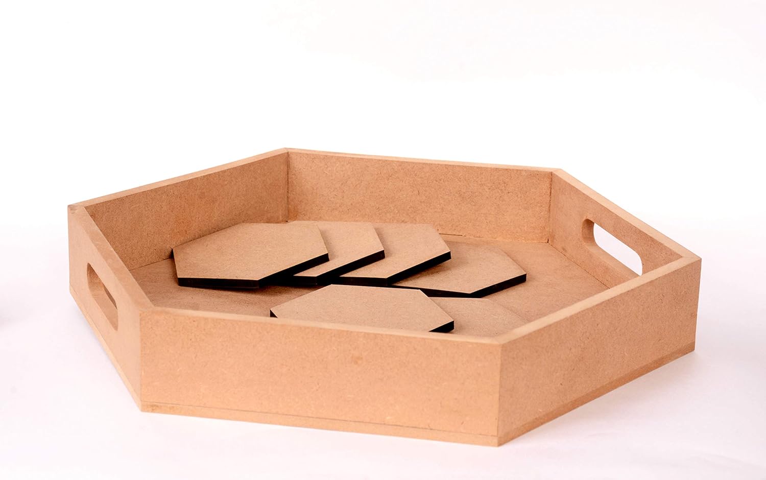 IVEI DIY MDF Coasters & DIY Tray Wood Sheet Craft- Set of 6 MDF Plain Wooden Coasters Hexagon Shaped Blank Cutouts for Painting Wood Sheet Craft, Decoupage, Resin Art Work & Decoration