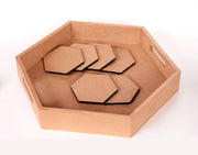 IVEI DIY MDF Coasters & DIY Tray Wood Sheet Craft- Set of 6 MDF Plain Wooden Coasters Hexagon Shaped Blank Cutouts for Painting Wood Sheet Craft, Decoupage, Resin Art Work & Decoration