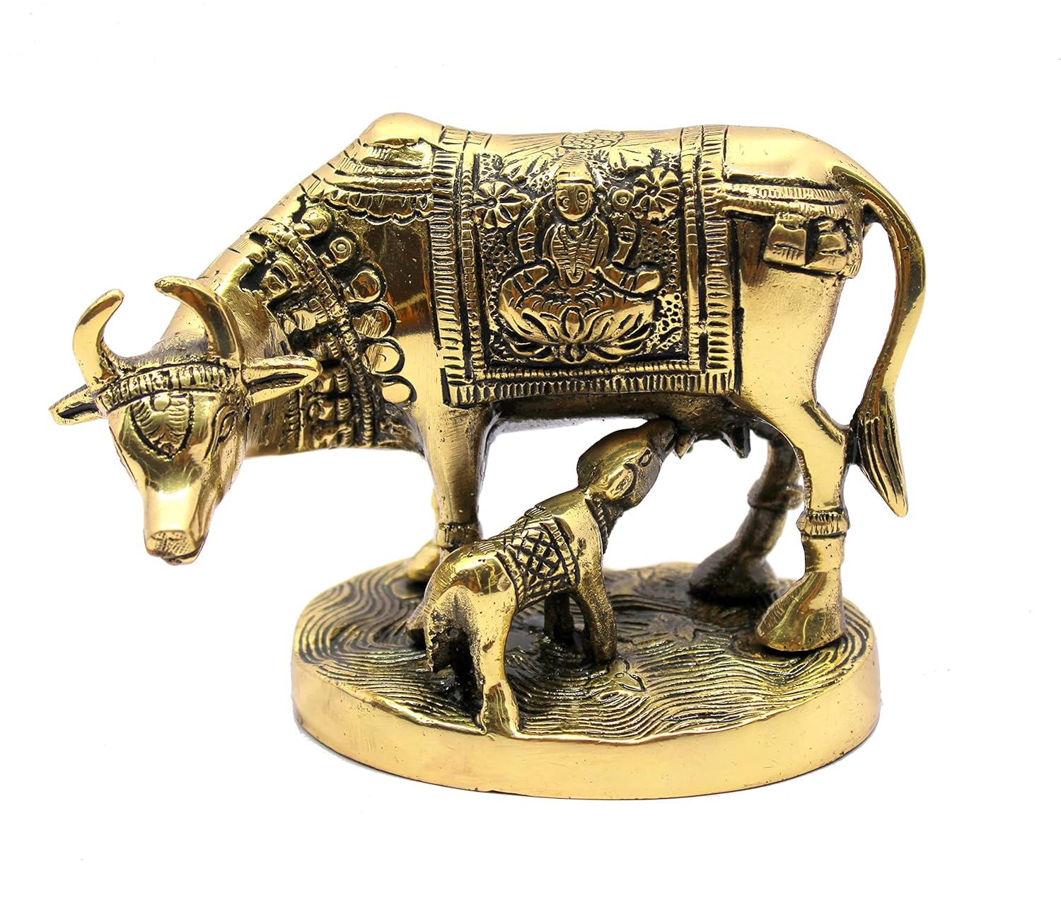 StonKraft Beautiful Lucky Figurine - Nandi Kamdhenu Cow and Calf Brass Sculpture Statue