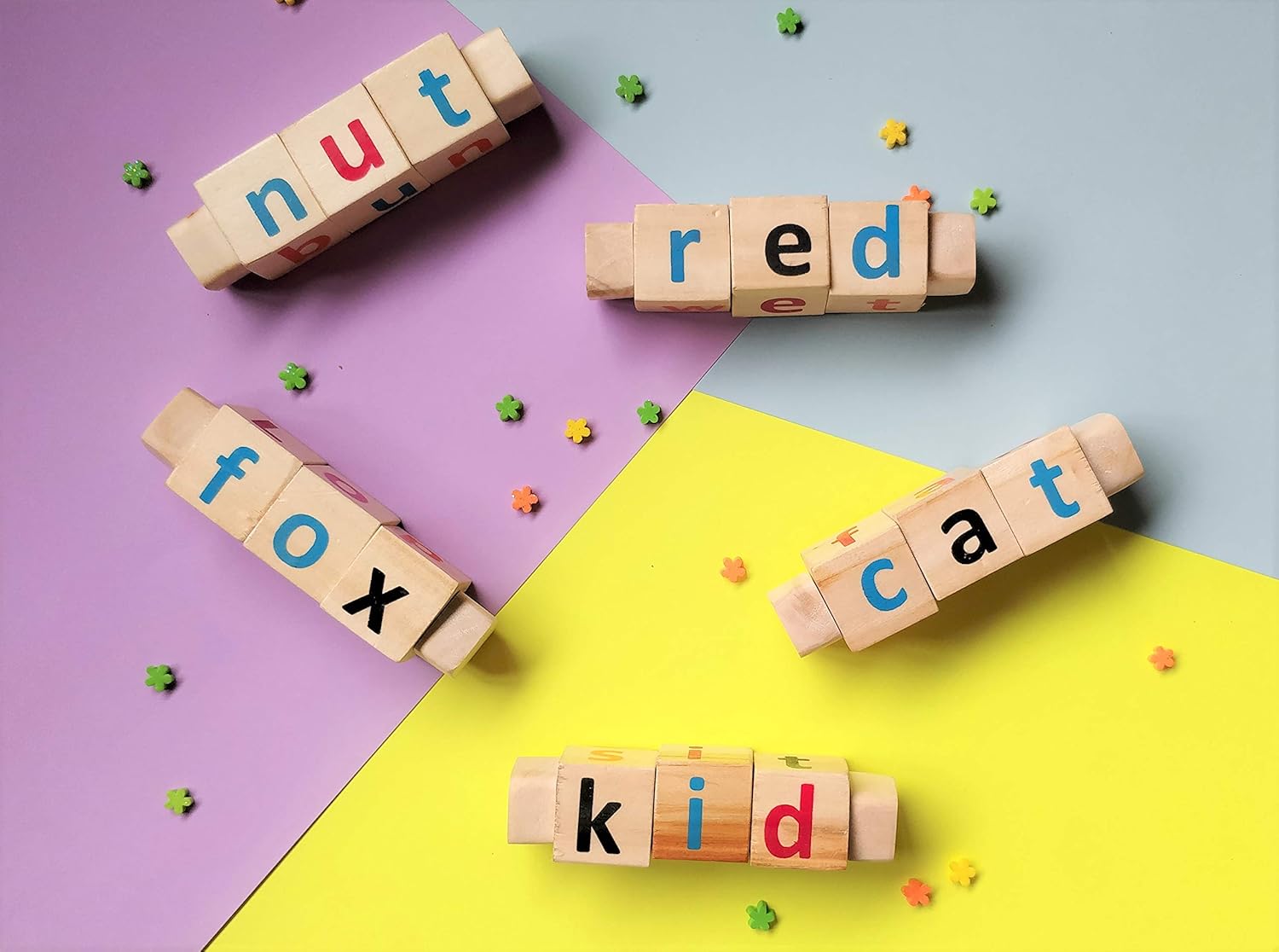 IVEI Wooden Educational Toys for Kids - Phonics Toy - Spell Games – Learning Toy – Alphabet Learner – Multicolour Toy - Toddler Toys – Alphabetic Words – Smart and Unique Gift for Kids (Set of 5)