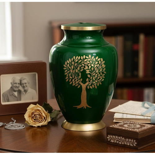 eSplanade Brass Cremation Urn Memorial Jar Pot Container | Full Size Urn for Funeral Ashes Burial | Engraved Metal Urn |