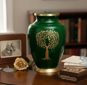 eSplanade Brass Cremation Urn Memorial Jar Pot Container | Full Size Urn for Funeral Ashes Burial | Engraved Metal Urn |