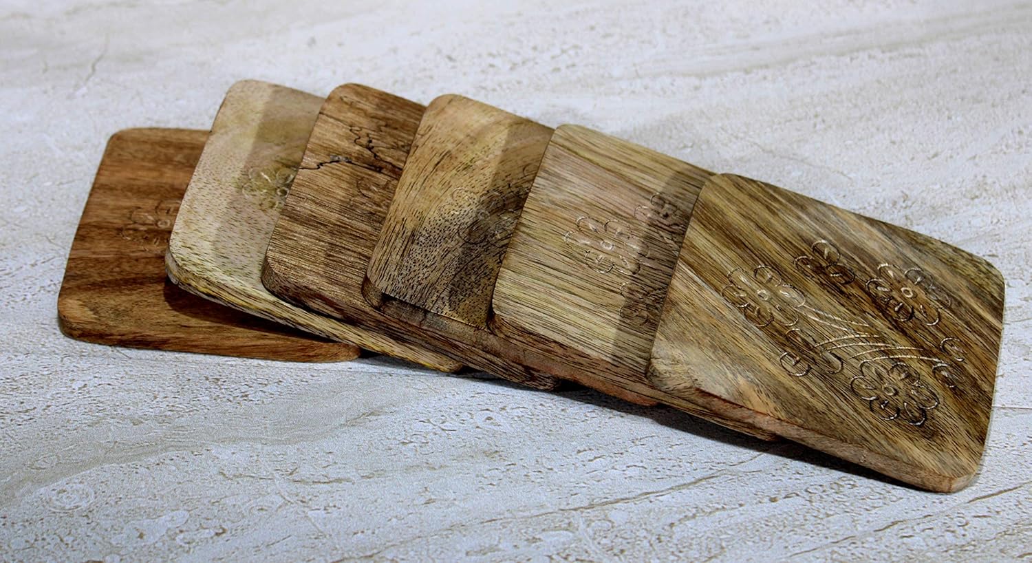 StonKraft Square Wooden Coasters for Tea & Coffee – Handmade Set of 6 | Handicraft Tabletop Decorative Coasters for Office, Home, Bar