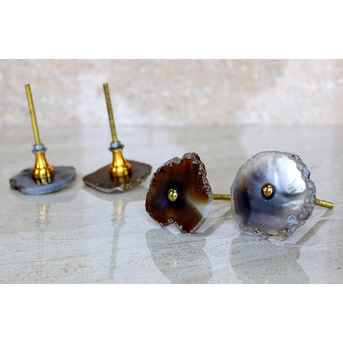 Esplanade Cupboard Drawer Pulls Agate Knobs – Set of 4 | Natural Stone Cabinet Handles for Kitchen, Wardrobe, Dresser & Furniture | Decorative Gold-Tone Hardware | Handcrafted Crystal Knobs