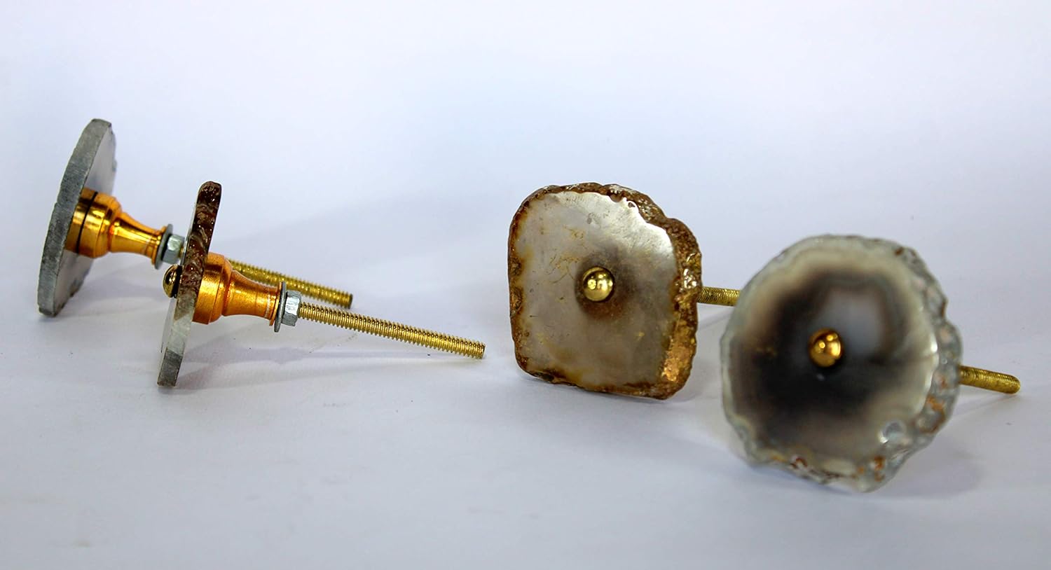 Esplanade Cupboard Drawer Pulls Agate Knobs – Set of 4 | Natural Stone Cabinet Handles for Kitchen, Wardrobe, Dresser & Furniture | Decorative Gold-Tone Hardware | Handcrafted Crystal Knobs