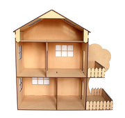 StonKraft Wooden Dollhouse Doll Play House Big Size - Construction Toy, Modeling kit - Easy to Assemble (Dollhouse Plain) - Pine Wood, Beige (Pack of 1 Set)