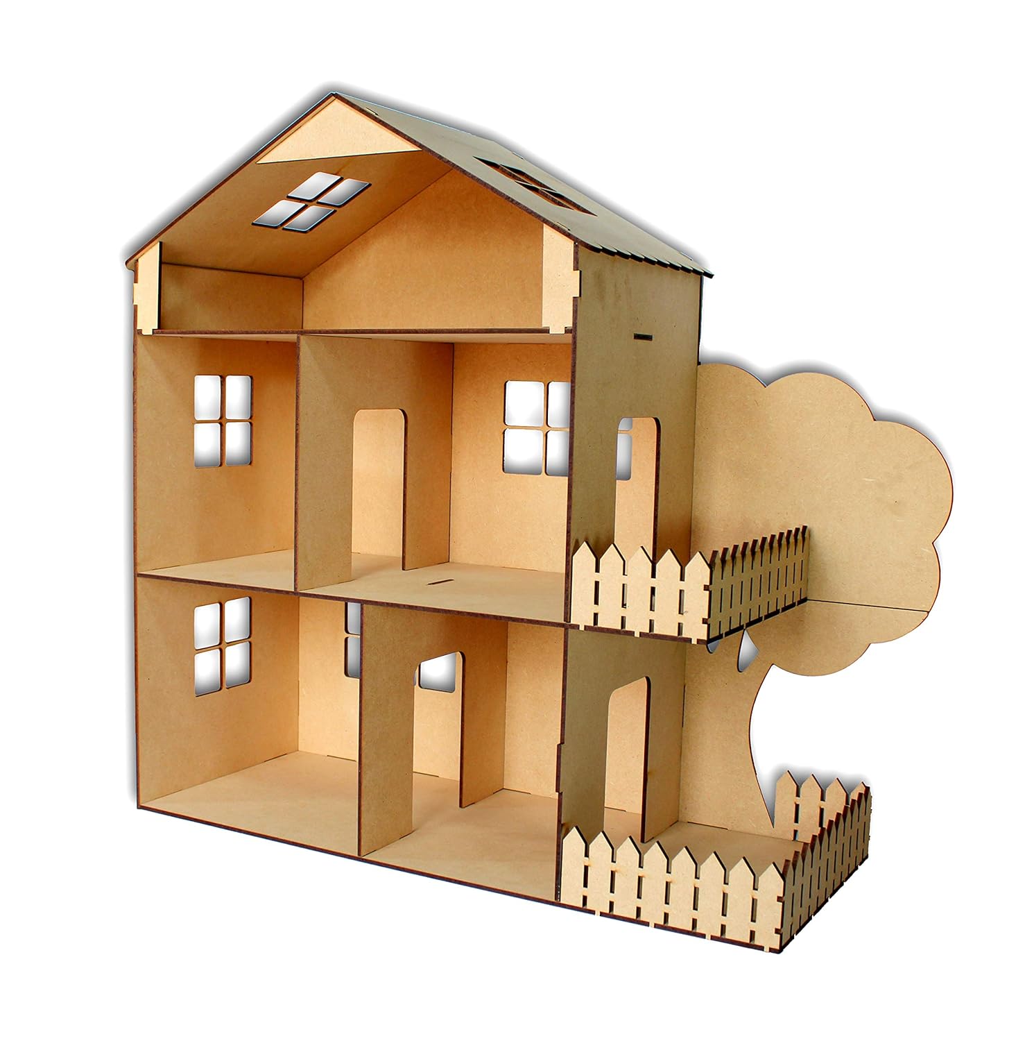 StonKraft Wooden Dollhouse Doll Play House Big Size - Construction Toy, Modeling kit - Easy to Assemble (Dollhouse Plain) - Pine Wood, Beige (Pack of 1 Set)