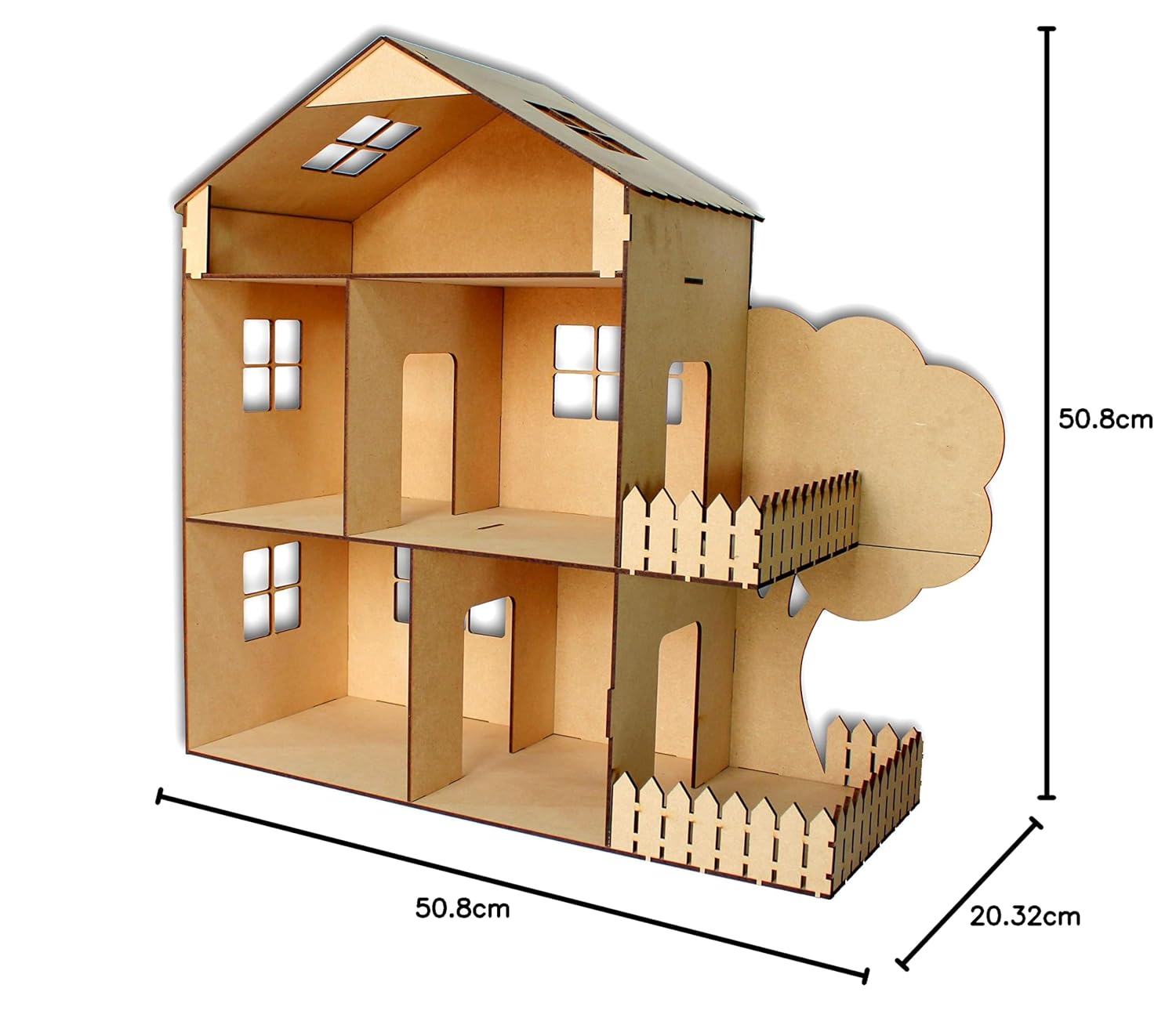 StonKraft Wooden Dollhouse Doll Play House Big Size - Construction Toy, Modeling kit - Easy to Assemble (Dollhouse Plain) - Pine Wood, Beige (Pack of 1 Set)