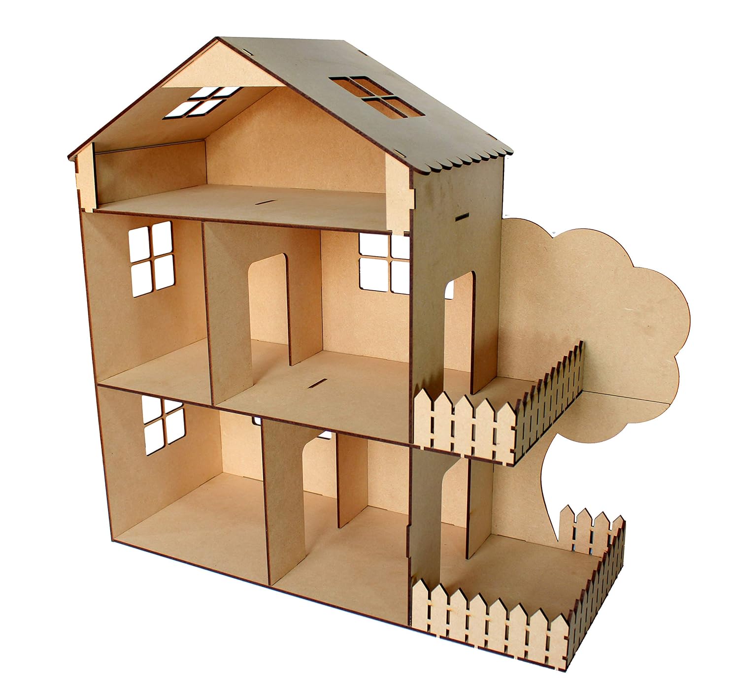 StonKraft Wooden Dollhouse Doll Play House Big Size - Construction Toy, Modeling kit - Easy to Assemble (Dollhouse Plain) - Pine Wood, Beige (Pack of 1 Set)